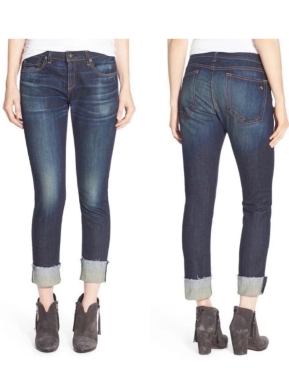 Rag & Bone Dre Boyfriend Jeans Yesler Dark Wash Blue Wash Ankle Denim Size 27